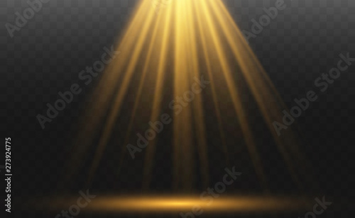 Light sources, concert lighting, spotlights. Concert spotlight with beam, illuminated spotlights for web design illustration.