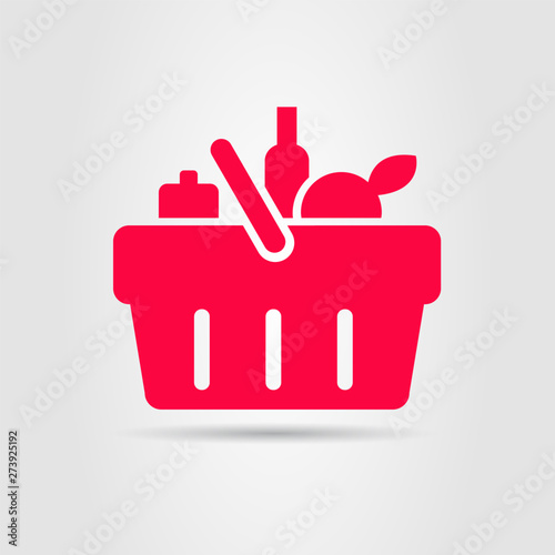 super market basket of food, grocery shopping, red label sign pictogram
