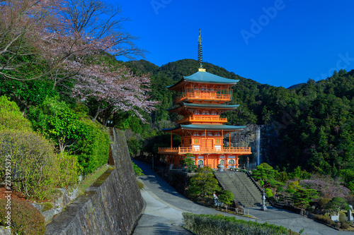 Japanese pagoda and Waterfall
