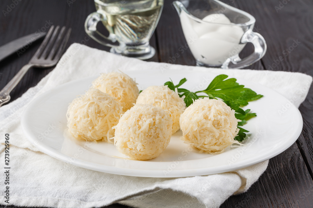 Cheese balls in crab shavings is a traditional Russian snack for Christmas and New Year's party Cheese balls in crab shavings is a traditional Russian snack for Christmas and New Year's party