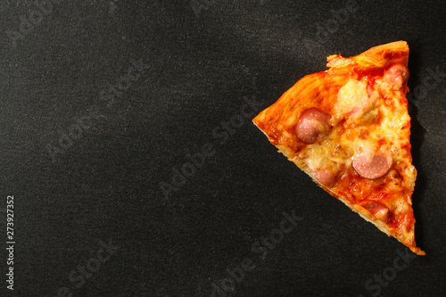 pizza with sausages (tomato sauce, cheese, meat). food background. top view. copy space