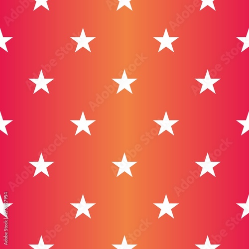 Tile vector pattern with white stars on gradient pink and yellow background
