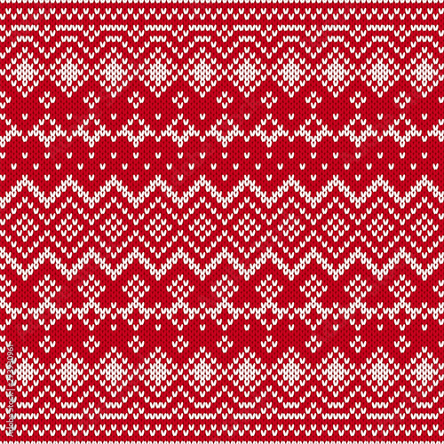 Knit geometric ornament background. Knitted textured seamless pattern in fair Isle style. Vector illustration.
