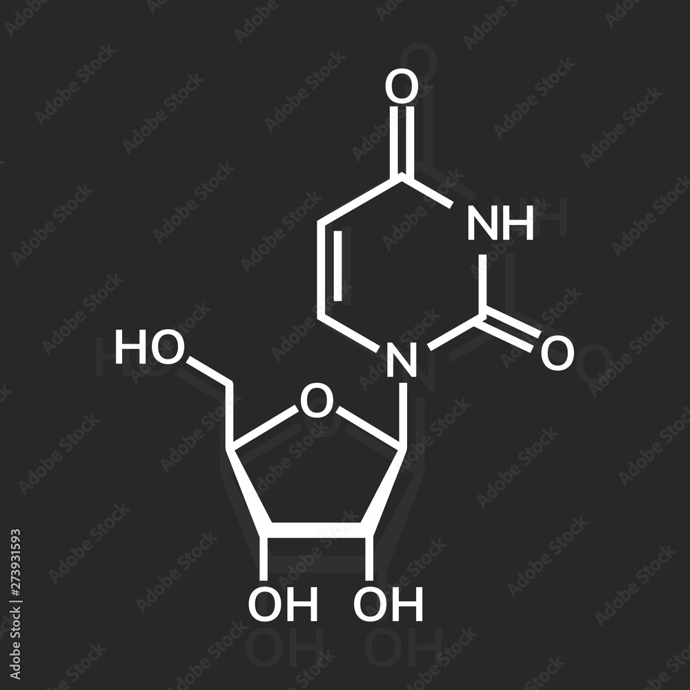 Uridine chemical formula on dark background