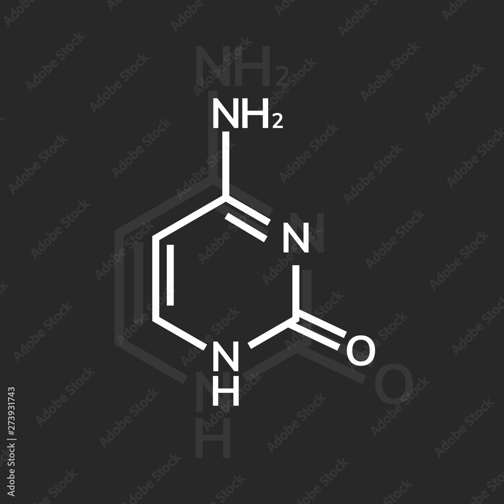 Cytosine chemical formula on dark background Cytosine chemical formula on dark background