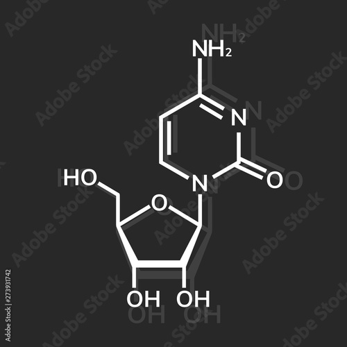 Cytidine chemical formula on dark background