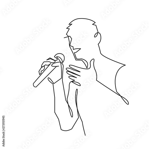Man singing karaoke continuous one line drawing. Speaker with microphone tells a speech.
