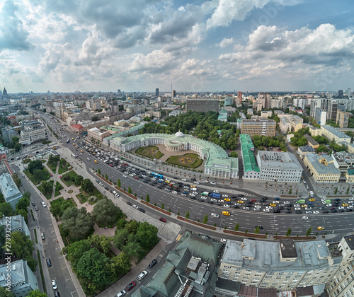 Hospice of Count Sheremetev. Institute of Sklifosovskiy. Suharevskaya square in Moscow Russia. Aerial drone view