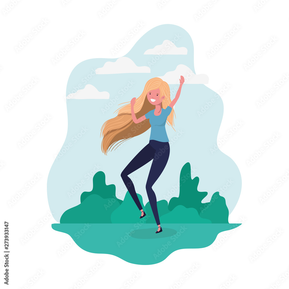 dancing woman in landscape of background