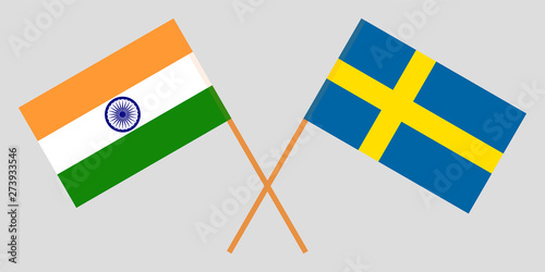 Sweden and India. Crossed Swedish and Indian flags