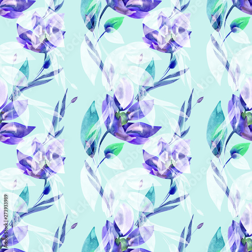 Watercolor Flowers Seamless Pattern. 