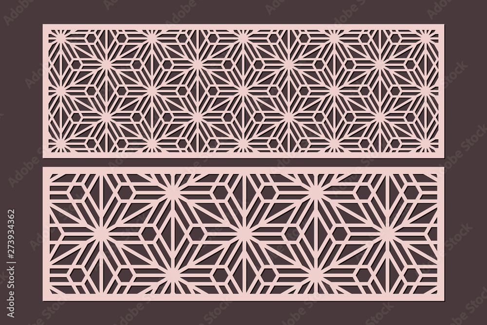 Laser cut cabinet fretwork perforated panel templates with pattern in  japanese kumiko style. Geometric hexagon ornamental panels, rate 1:3.  Metal, paper or wood carving. Outdoor screen. Stock Vector | Adobe Stock