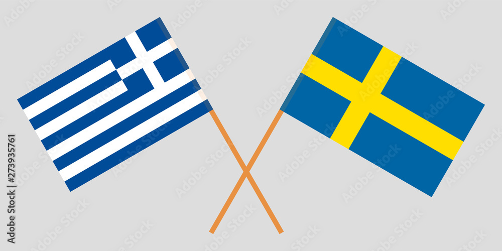 Sweden and Greece. Crossed Swedish and Greek flags