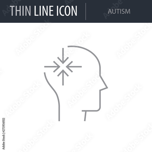 Symbol of Autism Thin line Icon of Brain Process. Stroke Pictogram Graphic for Web Design. Quality Outline Vector Symbol Concept. Premium Mono Linear Beautiful Plain Laconic Logo