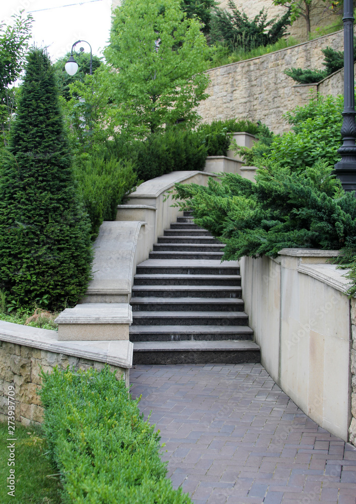 Beautiful city park with a staircase. Photo for text Beautiful city park with a staircase. Photo for text