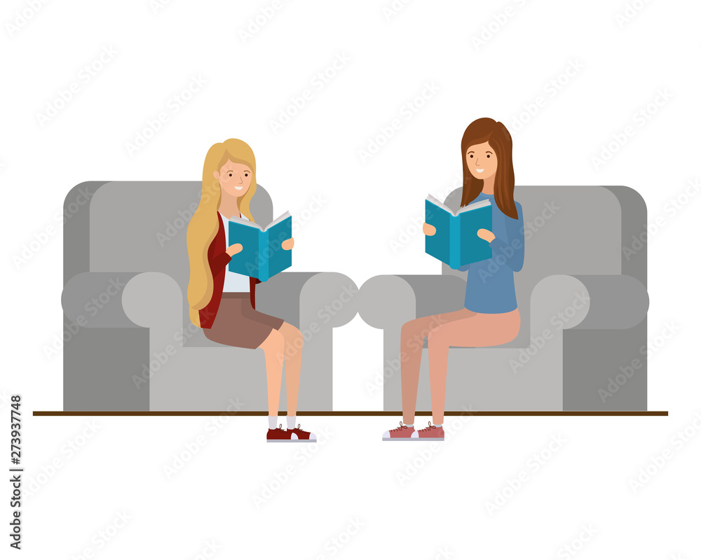 Obraz premium women sitting on chair with book in hands