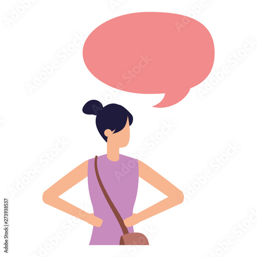 woman with bag waving hand talk bubble