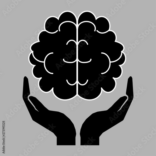 Take care brain sign. Hands and brain sign