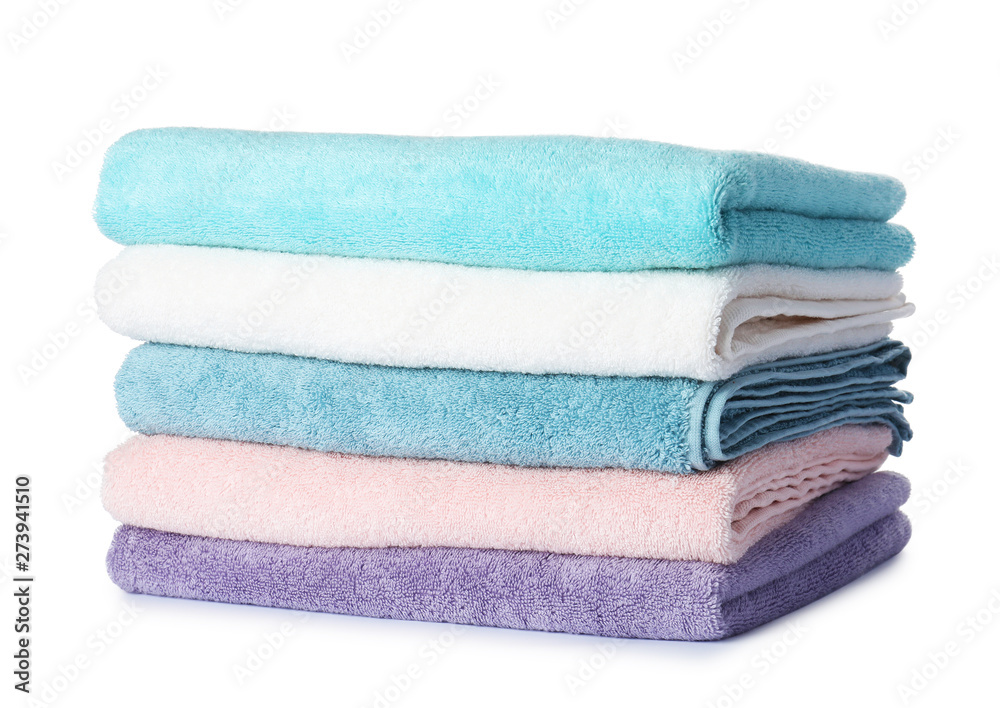 Stack of folded towels on white background Stack of folded towels on white background