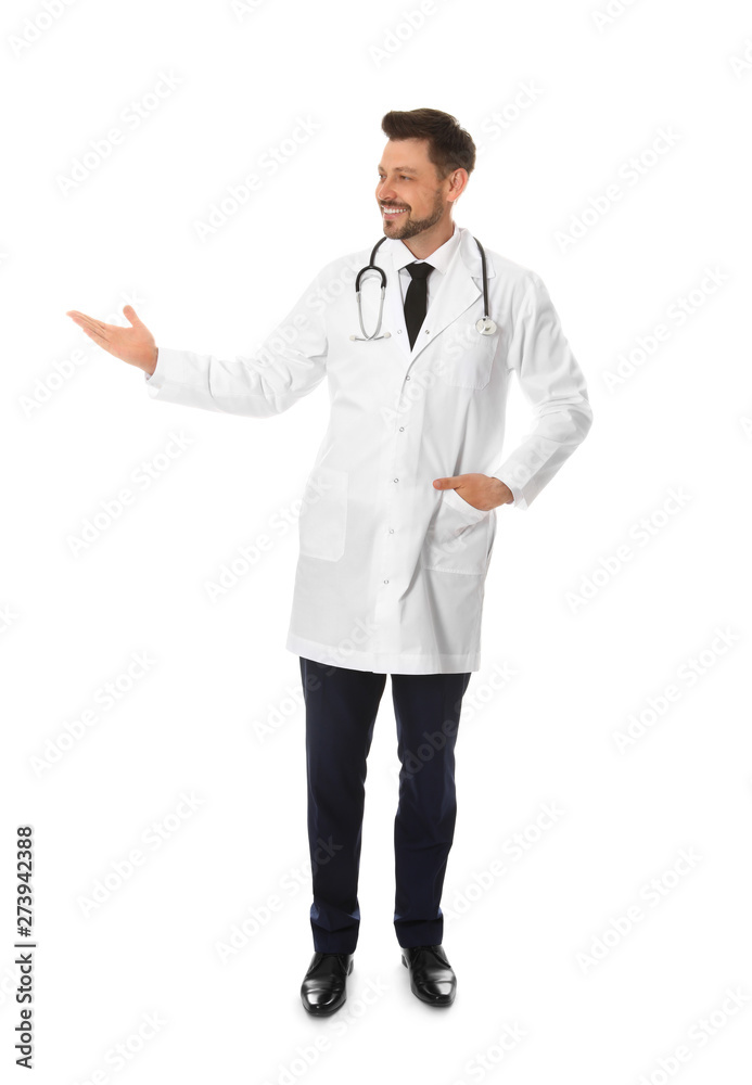 Full length portrait of male doctor isolated on white. Medical staff Full length portrait of male doctor isolated on white. Medical staff