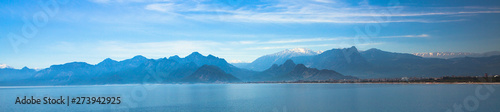 Beautiful landscape of mountains and the Mediterranean sea in Turkey, Antalya.Panorama