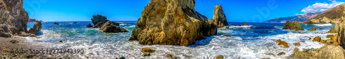 Panorama of Ocean and Waves and Rocks