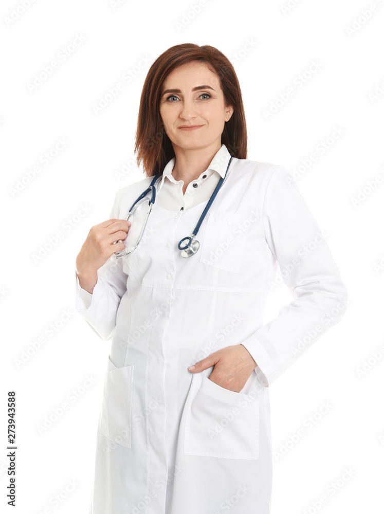 Portrait of female doctor isolated on white. Medical staff Portrait of female doctor isolated on white. Medical staff
