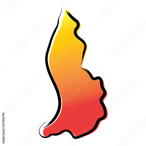 Stylized yellow red gradient sketch map of 