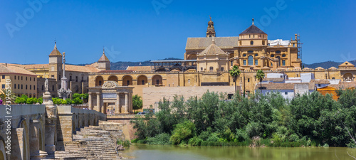 Panorama of the roman bridge and mosque cathedral in Cordoba, Spain