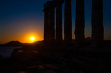 Ancient Greek temple of Poseidon / Neptune, at Cape Sounion near Athens, during sunset