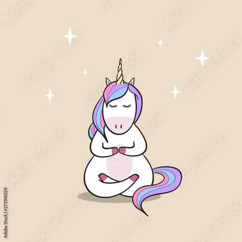Cute unicorn meditates