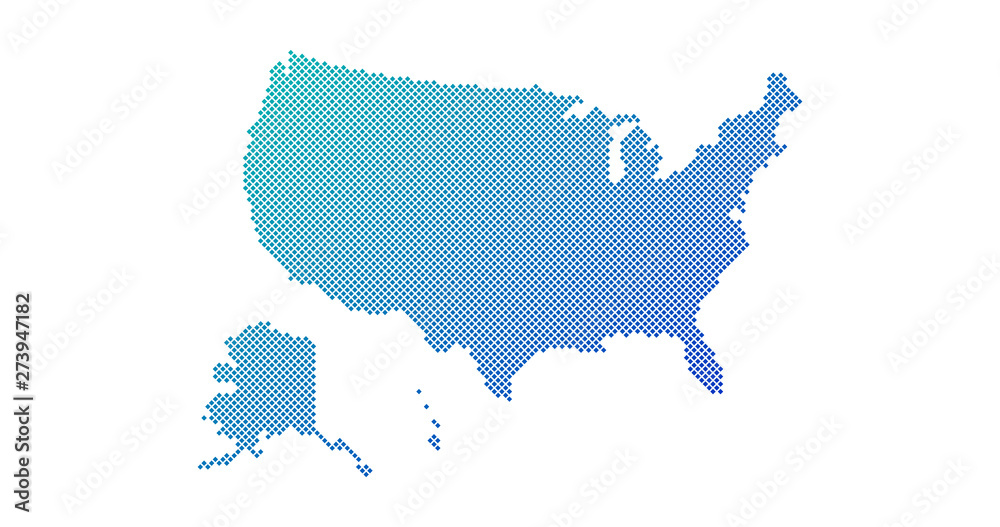 Square Dotted gradient USA map for backgrounds, brochures web. vector illustration isolated on white background. - obrazy, fototapety, plakaty 