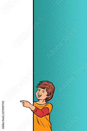 boy child son shows on copy space poster