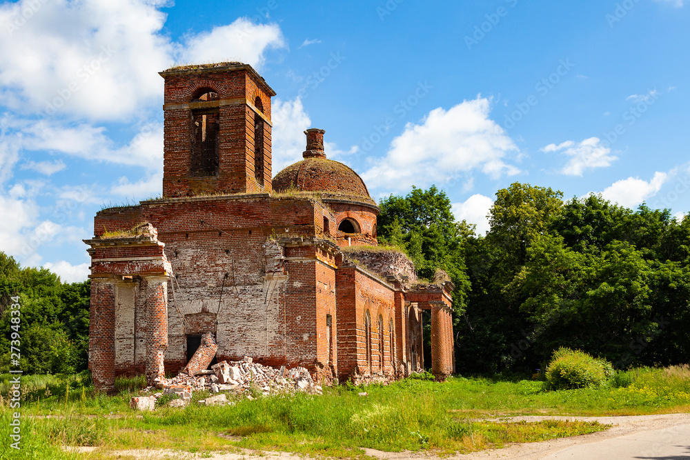 Collapsing old brick church in the Ryazan region (Russia)