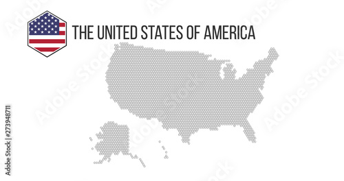 Honeycomb hexagonal USA map. Vector halftone geographic plan on a white background. Abstract USA map composition is combined of hexagon cells.