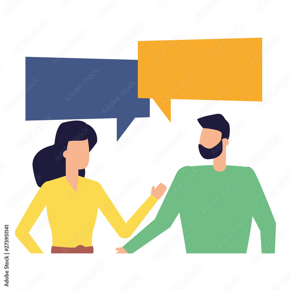 man and woman characters talk bubble man and woman characters talk bubble