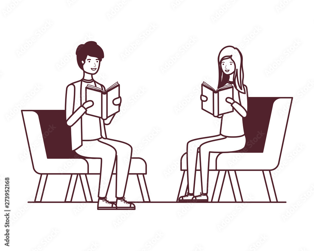 couple sitting on chair with book in hands