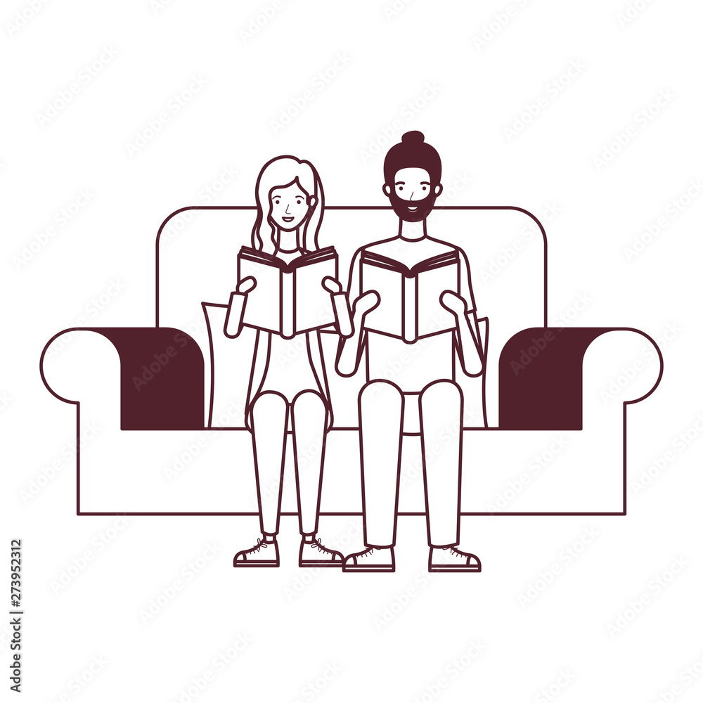 couple sitting on chair with book in hands couple sitting on chair with book in hands