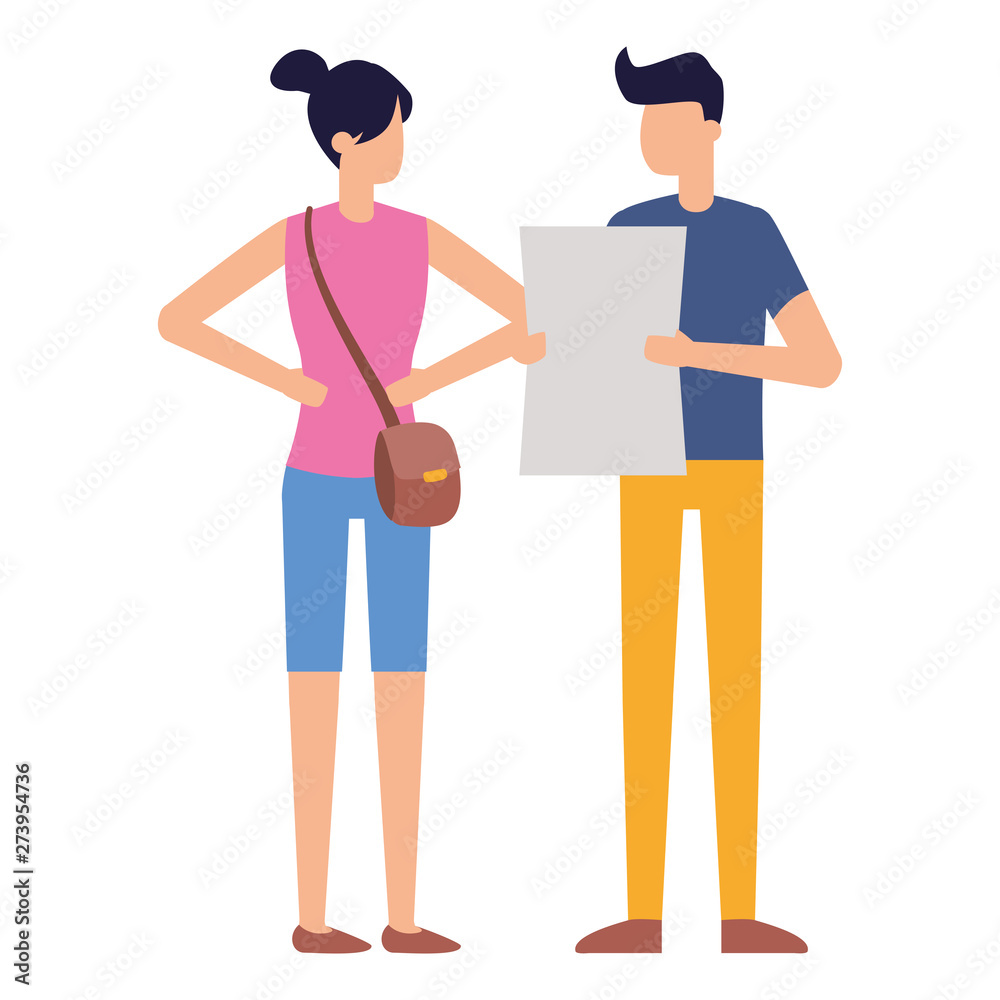 man with document and woman with bag