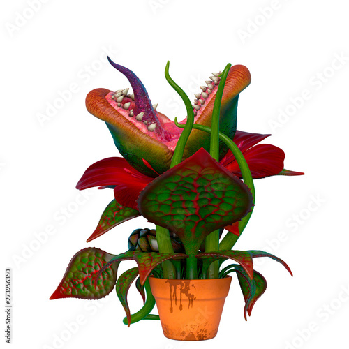 carnivorous red rose plant with copy space in a white background