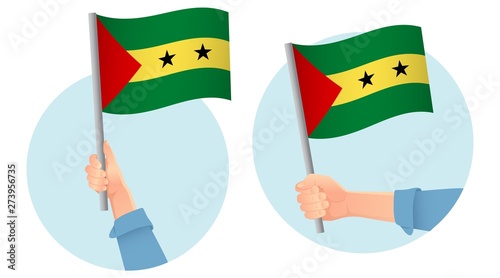 Sao Tome and Principe flag in hand icon
