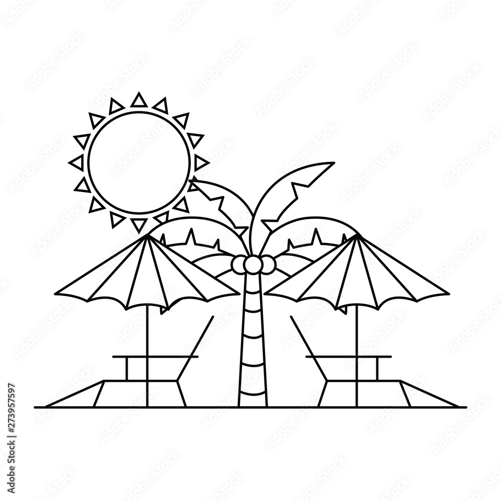 Fototapeta premium silhouette of beach umbrella for summer striped icon