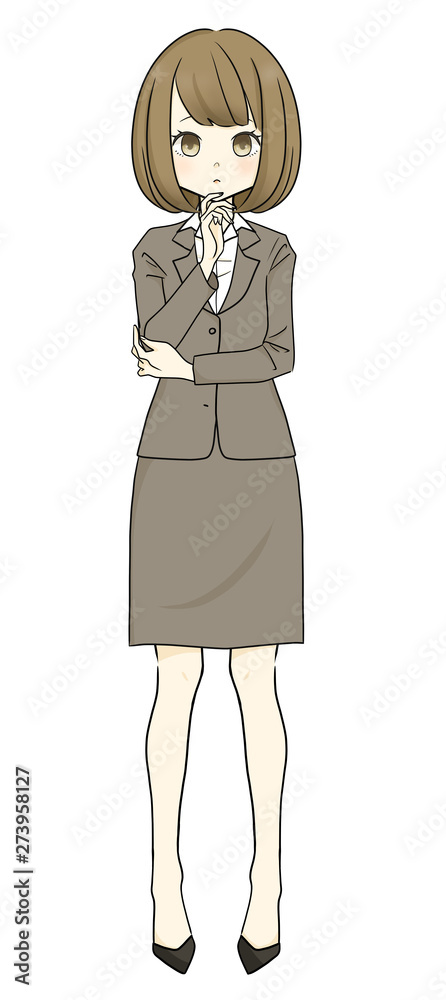 スーツ 顎に手を当てる女性 Stock イラスト Adobe Stock