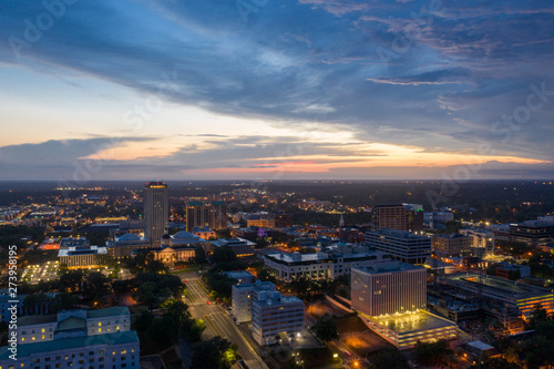 Aerial twilight photo Downtown Tallahassee scene State Capitol Building