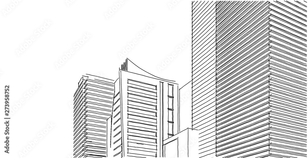 3D illustration architecture building perspective lines. 3D illustration architecture building perspective lines.