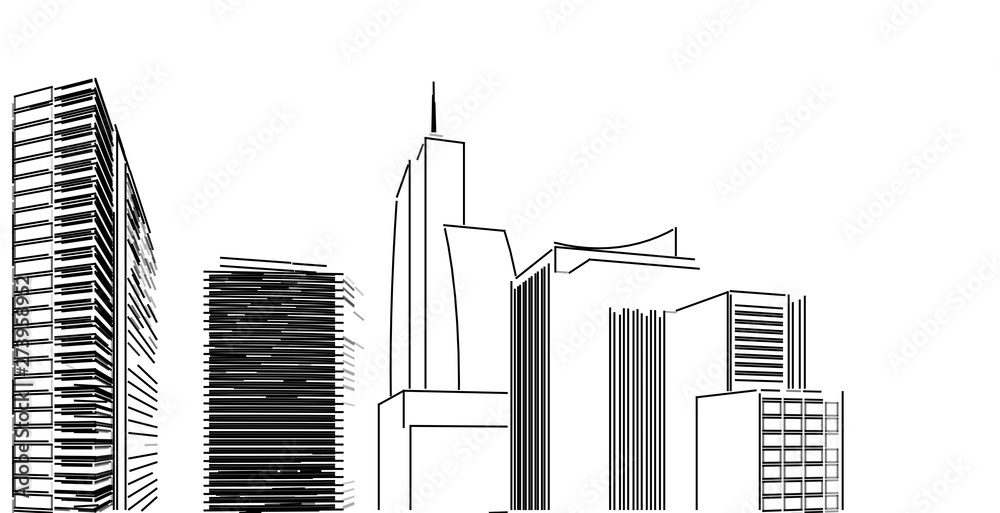 Obraz premium 3D illustration architecture building perspective lines.