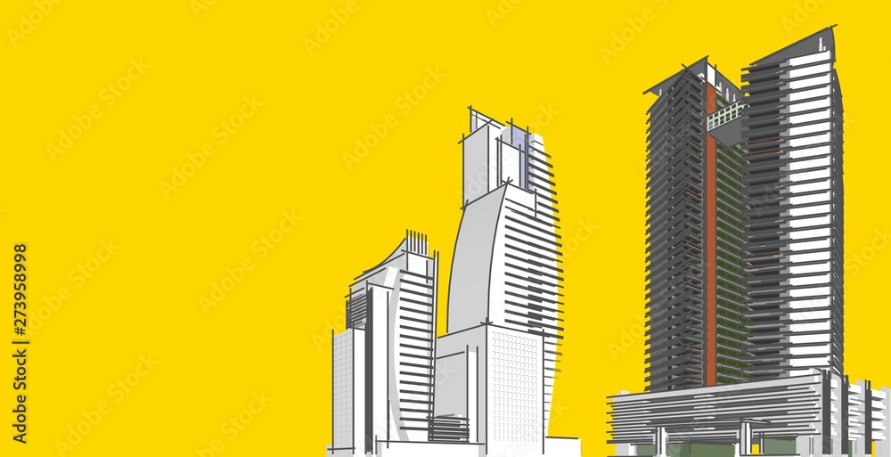 Obraz premium 3D illustration architecture building perspective lines.