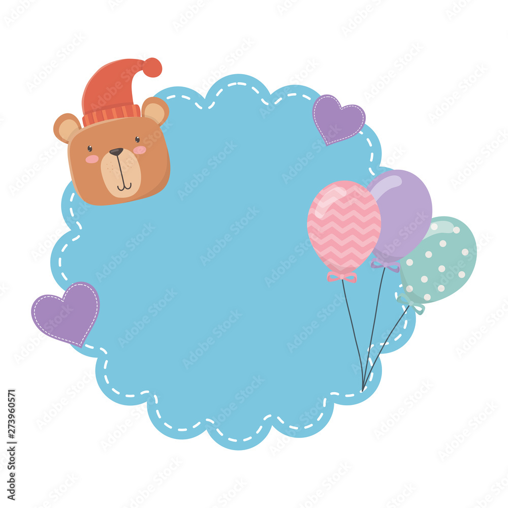 Teddy bear cartoon and balloons design