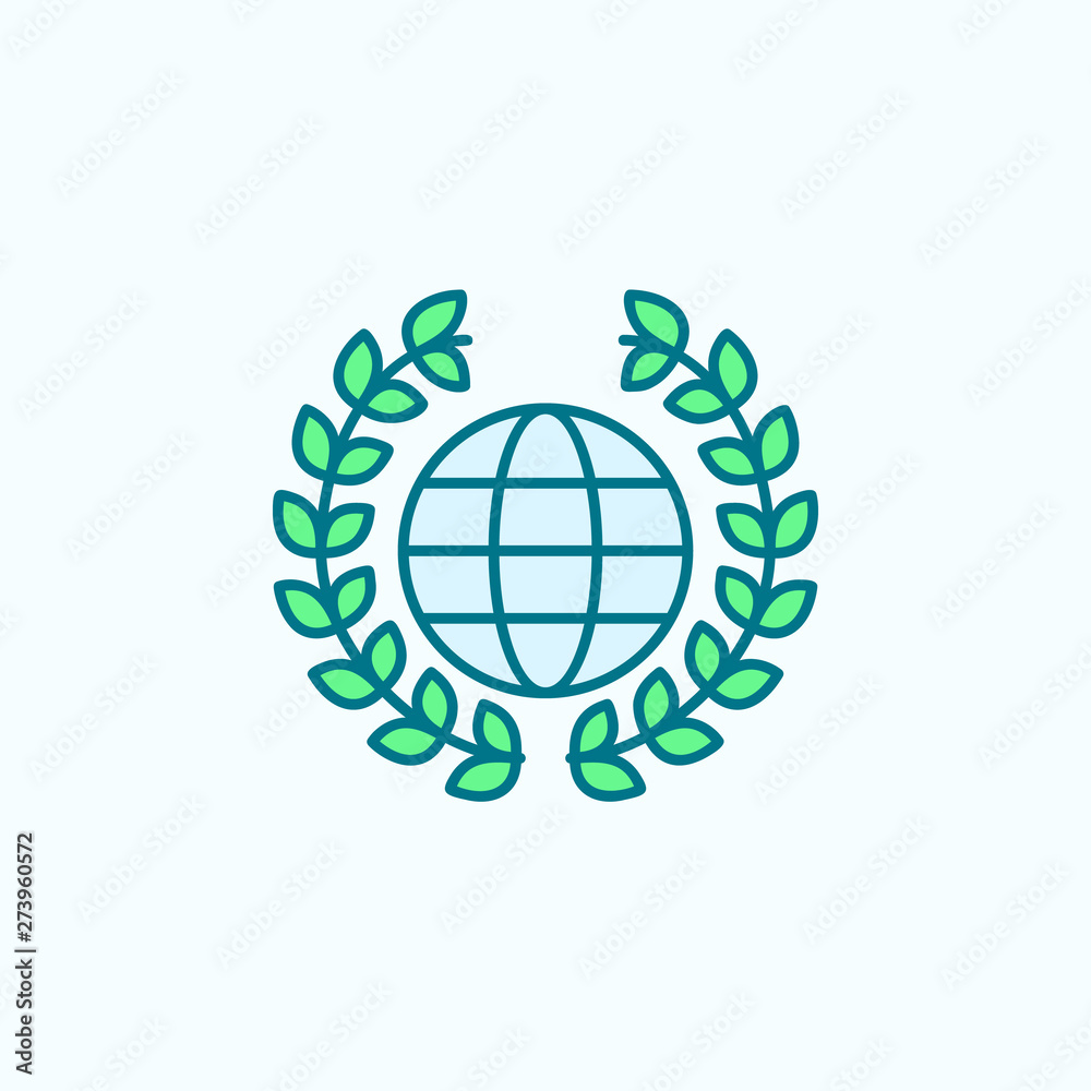wreath and globe field outline with color element icon wreath and globe field outline with color element icon