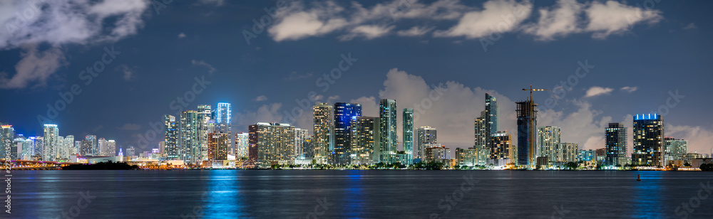 Amazing wide angle panorama Downtown Miami at night Amazing wide angle panorama Downtown Miami at night
